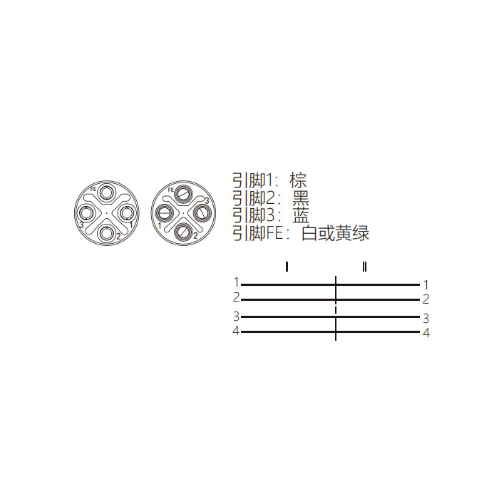 M12 4Pin S-coded、母頭直型轉公頭90°、雙端預鑄PVC非柔性電纜、黃色護套、64SD23-XXX