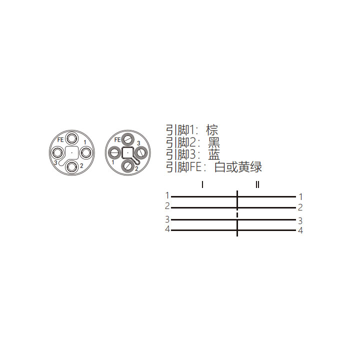 M12 4Pin T-coded、母頭直型轉公頭直型、雙端預鑄PVC非柔性電纜、灰色護套、64TD01-XXX