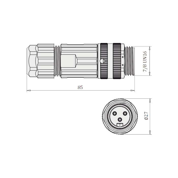 7/8”3Pin、公頭直型、螺釘連接、0PF101