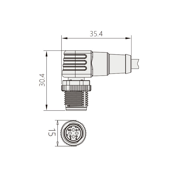 M12 4Pin D-coded、公頭90°、單端預鑄PVC非柔性電纜、帶屏蔽、綠色護套、0C4533-XXX