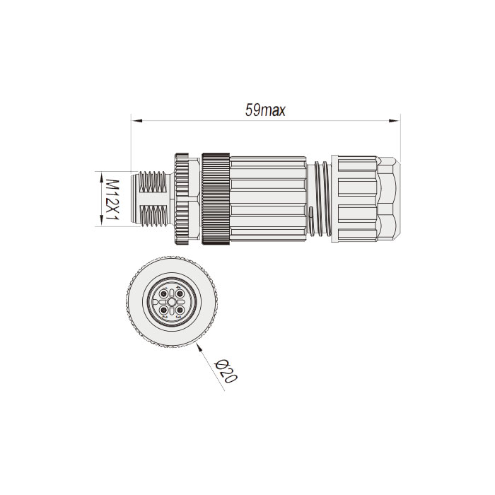 M12 4Pin、公頭直型、直插式連接、食品級、Y型分線器、64FX29