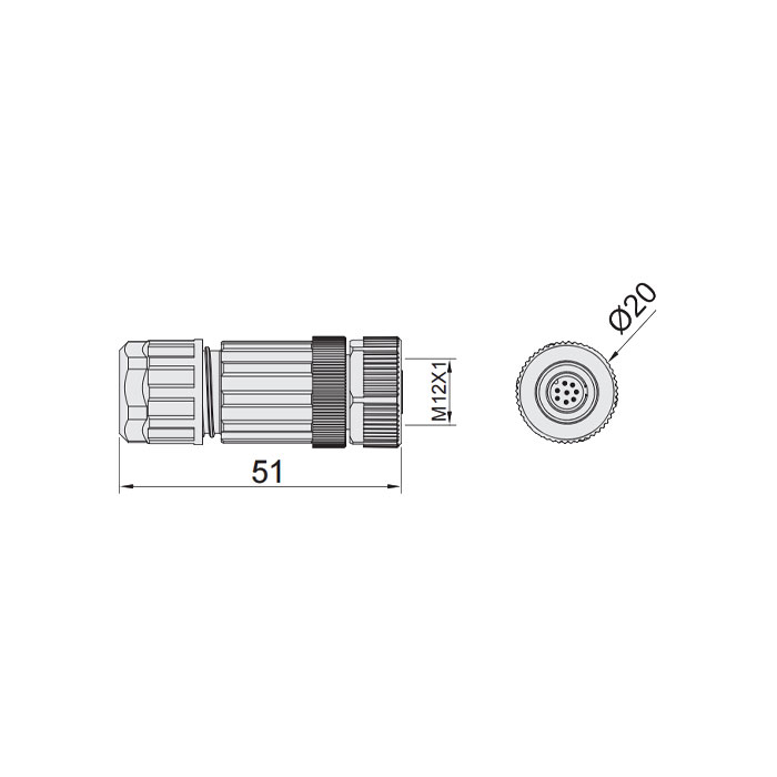 M12 8Pin、母頭直型、螺釘連接、64F361 