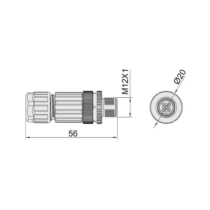 M12 4Pin、公頭直型、食品級(jí)、螺釘連接、64F109