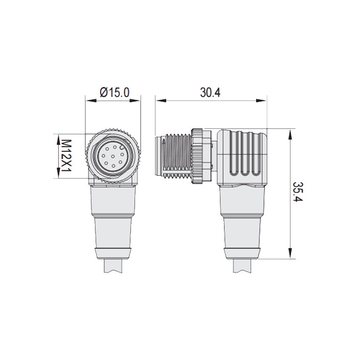 M12 8Pin、公頭90°、單端預(yù)鑄PUR柔性電纜、帶屏蔽、黑色護(hù)套、64S8A1-XXX