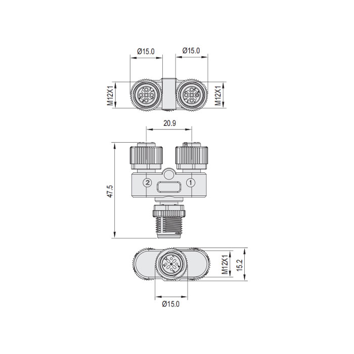 M12 4Pin公頭/2M12 4Pin母頭、Y型插接器、644461