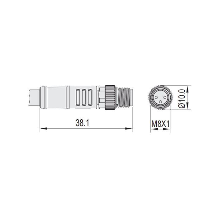 M8 3Pin、公頭直型、耐高溫120℃、單端預鑄PUR柔性電纜、黑色護套、63H021-XXX