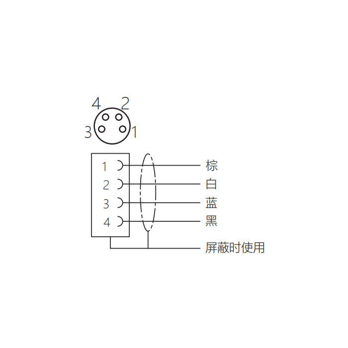 M8 4Pin、母頭直型、耐高溫120℃、單端預鑄PUR柔性電纜、黑色護套、63H041-XXX