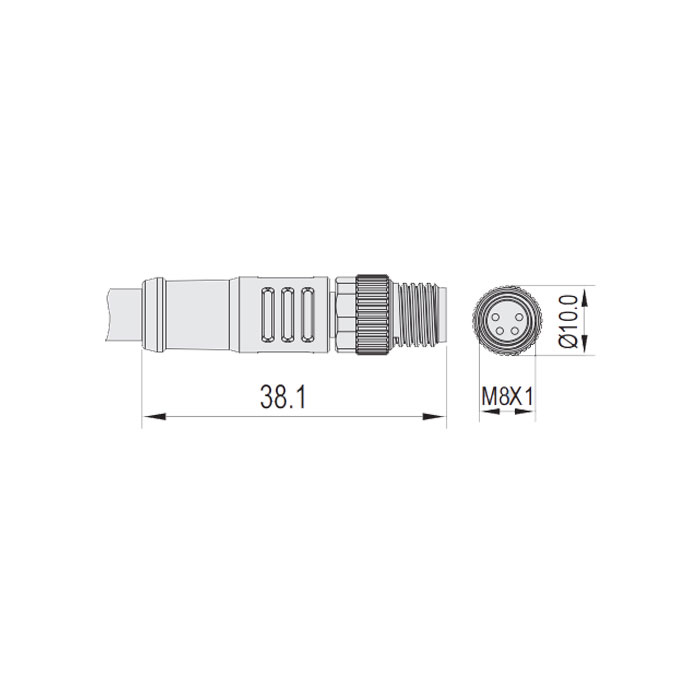 M8 4Pin、公頭直型、耐高溫120℃、單端預鑄PUR柔性電纜、黑色護套、63H061-XXX