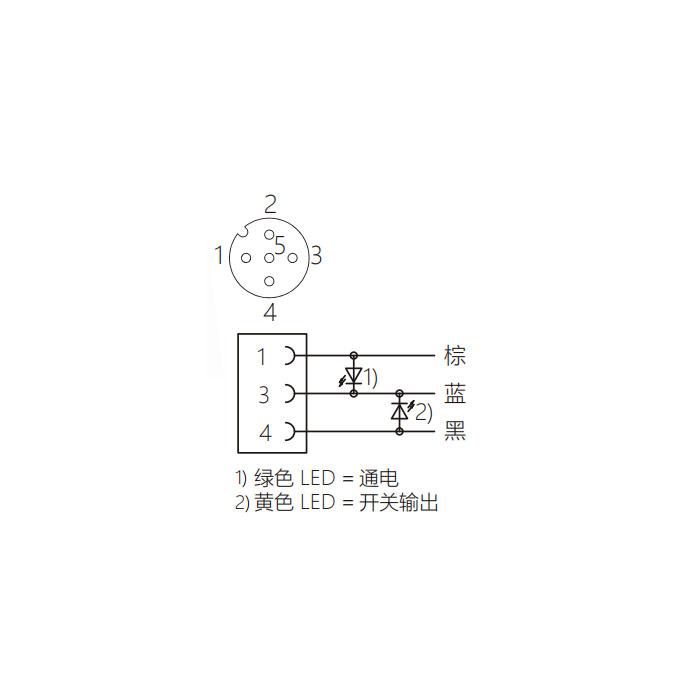 M12 3Pin、母頭90°、帶LED燈、IP 69K-ECOLAB、食品級(jí)、單端預(yù)鑄PUR柔性電纜、黑色護(hù)套、64E001-XXX