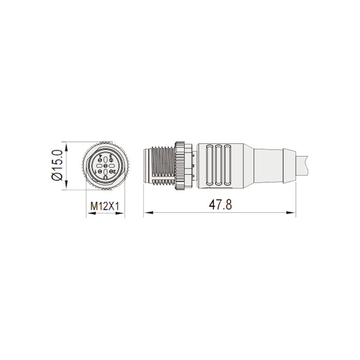 M12 4Pin、公頭直型、耐高溫120℃、單端預鑄PUR柔性電纜、黑色護套、64H141-XXX