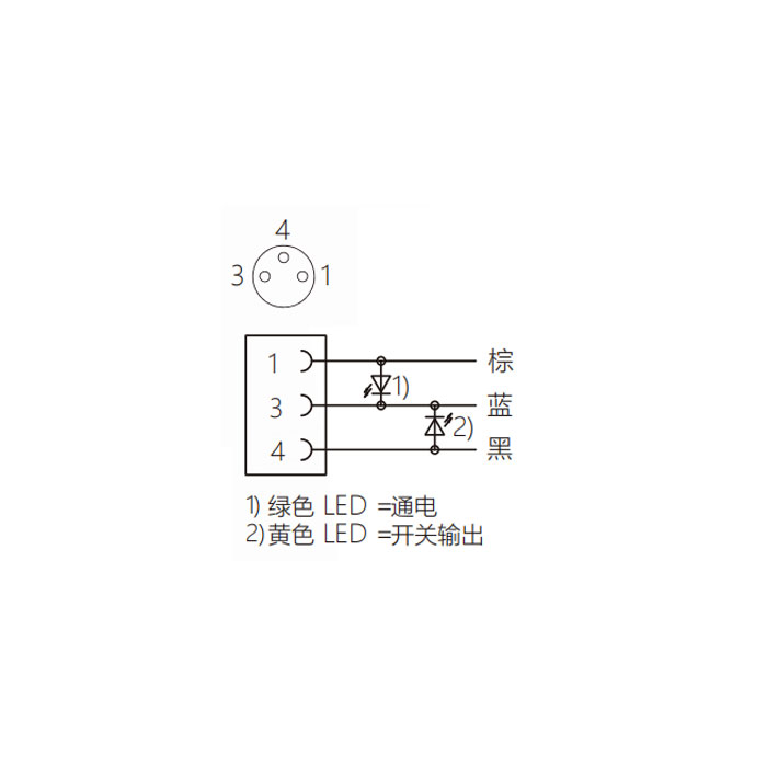 M8 3Pin、母頭90°、帶LED燈、IP 69K-ECOLAB、食品級、單端預鑄PUR柔性電纜、黑色護套、63E001-XXX