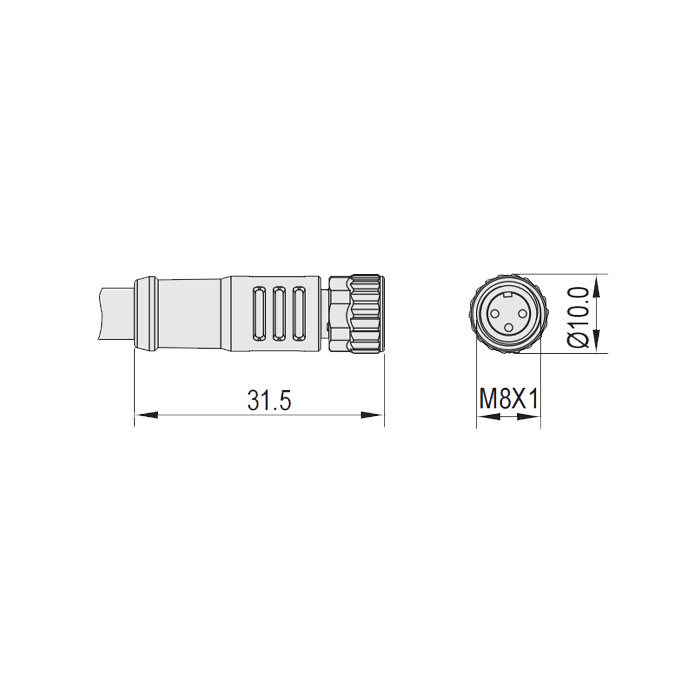 M8 3Pin、母頭直型、單端預鑄電纜、防焊渣PUR材質、橙色護套、63T001-XXX