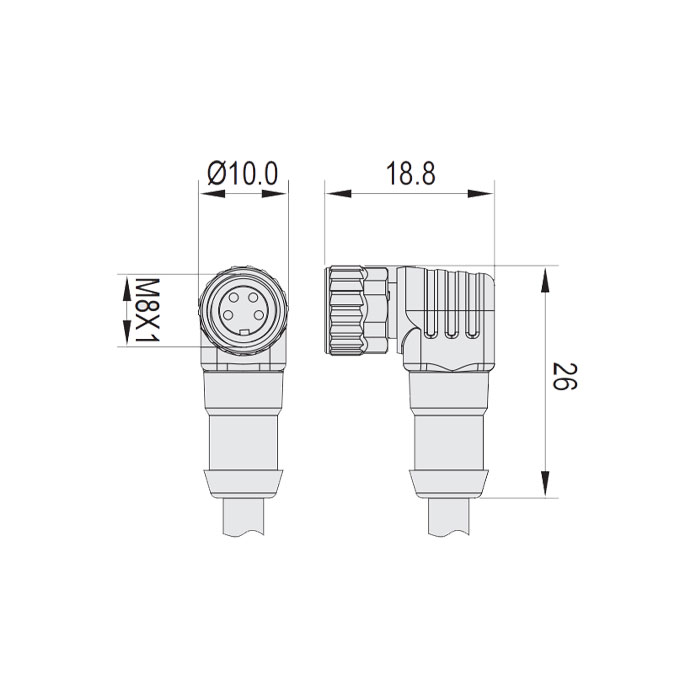 M8 4Pin、母頭90°、單端預(yù)鑄電纜、防焊渣PUR材質(zhì)、橙色護(hù)套、63T061-XXX