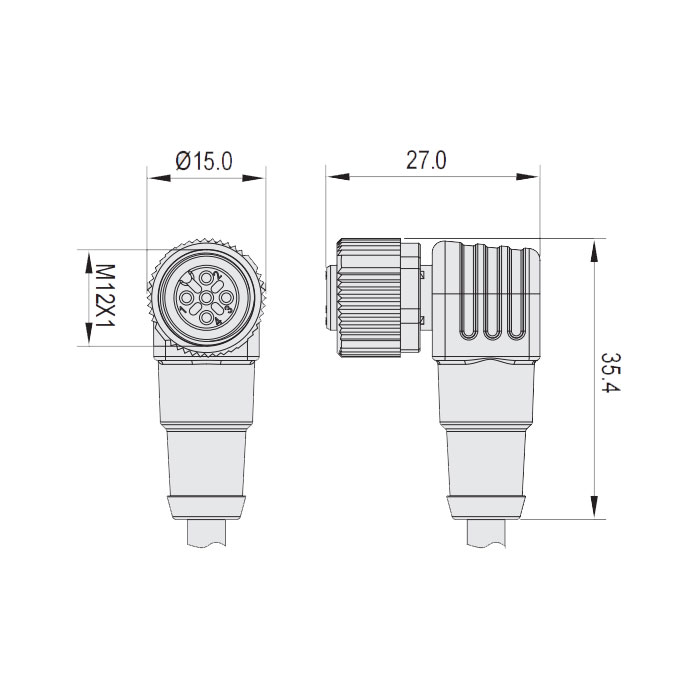 M12 4Pin、母頭90°、帶LED燈、單端預鑄電纜、防焊渣PUR材質(zhì)、橙色護套、64T083-XXX