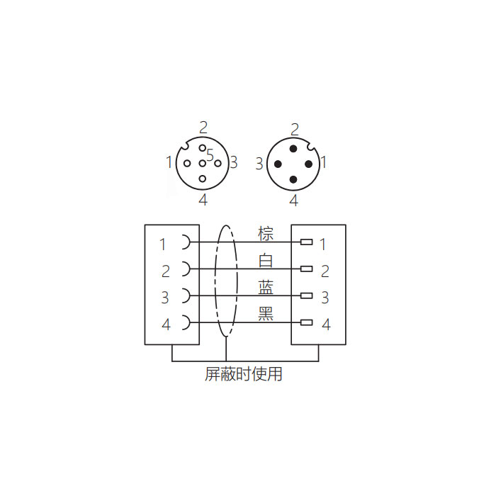 M12 4Pin、母頭直型轉公頭直型、雙端預鑄防焊渣PUR柔性電纜、黃色護套、64T101-XXX