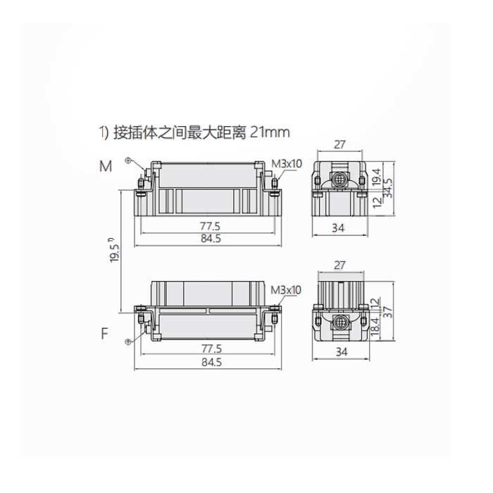 公芯件、冷壓接、適配H16B外殼、HEEE-040-M、09320403001