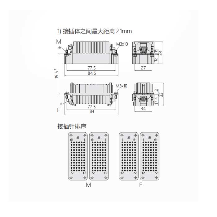 母芯件、冷壓接、適配H32B外殼、HDD-072-F(1-72)/HDD-072-FD(73-144)、09160723101/09160723111