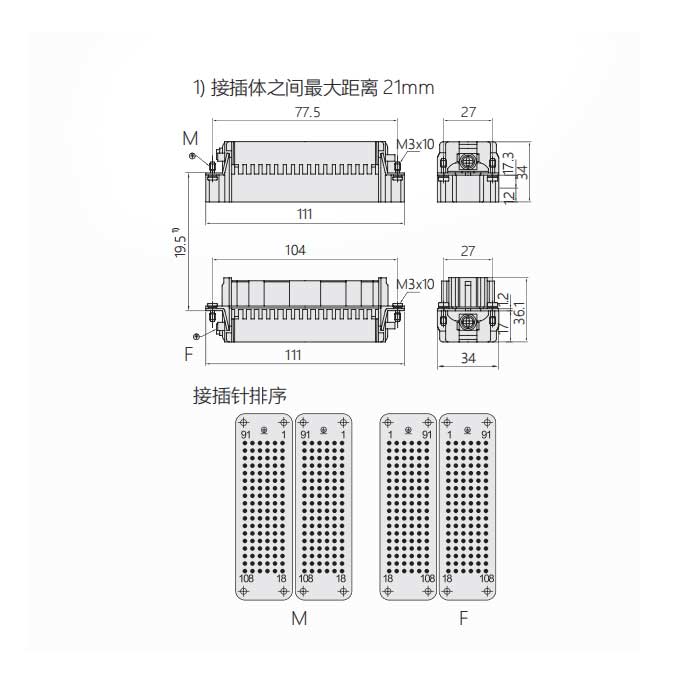 母芯件、冷壓接、適配H48B外殼、HDD-108-F(1-108) / HDD-108-FD(109-216)、09161083101/09161083111