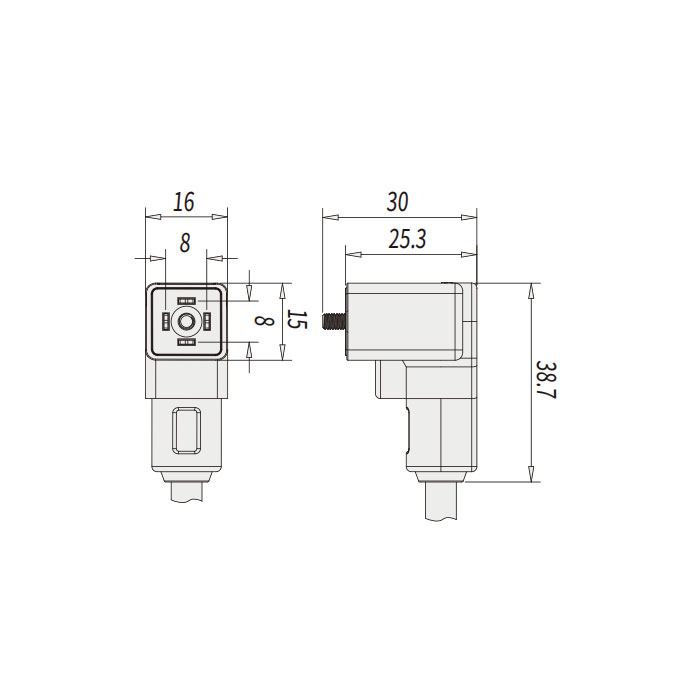 閥門插頭類型C、DIN、8mm、4Pin、單端預鑄PUR柔性電纜、黑色護套、6VC001-XXX