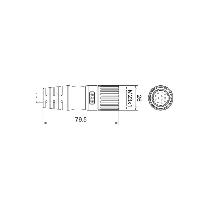 M23 12Pin、母頭直型、單端預(yù)鑄PUR柔性電纜、黑色護(hù)套、68CB01-XXX