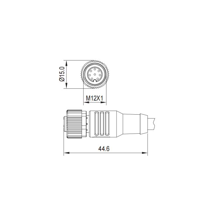 M12 8Pin、母頭直型、單端預鑄PUR柔性電纜、黑色護套、64S421-XXX