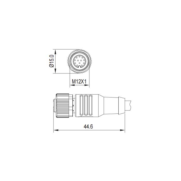 M12 12Pin、母頭直型、單端預鑄PUR柔性電纜、黑色護套、64S471-XXX