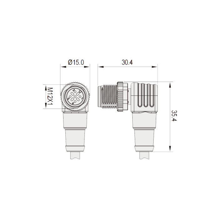 M12 4Pin、公頭90°、單端預(yù)鑄PUR柔性電纜、帶屏蔽、黑色護(hù)套、64S525-XXX