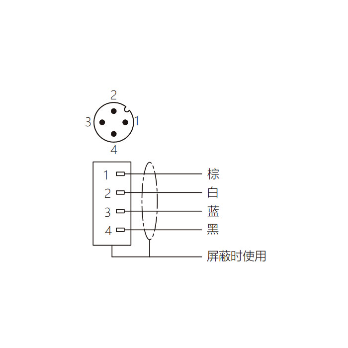 M12 4Pin、公頭90°、單端預(yù)鑄PUR柔性電纜、帶屏蔽、黑色護(hù)套、64S525-XXX