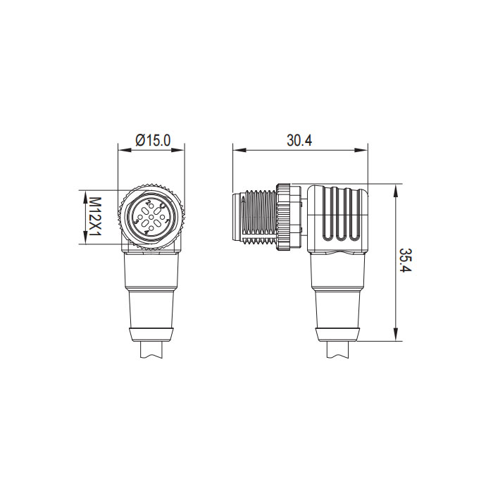 M12 3Pin、公頭90°、單端預(yù)鑄PUR柔性電纜、帶屏蔽、黑色護套、64S505-XXX