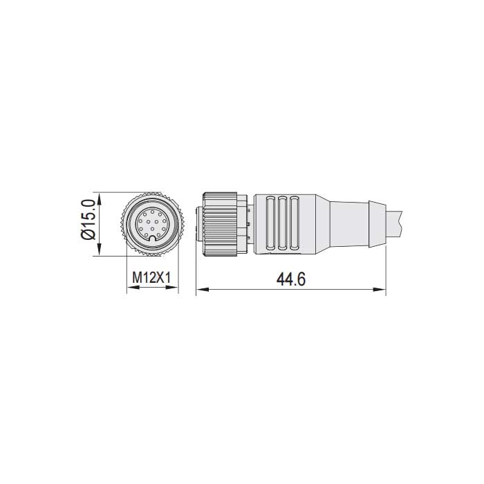 M12 12Pin、母頭直型、單端預鑄PUR柔性電纜、黑色護套、64S381-XXX