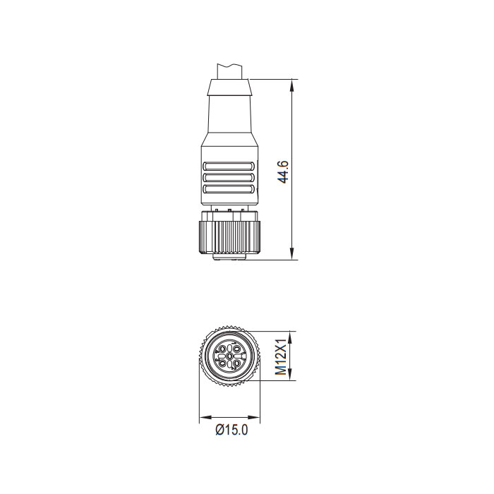 M12 5Pin 、母頭直型、引腳5灰色、單端預(yù)鑄PVC非柔性電纜、帶屏蔽、灰色護(hù)套、64S267-XXX