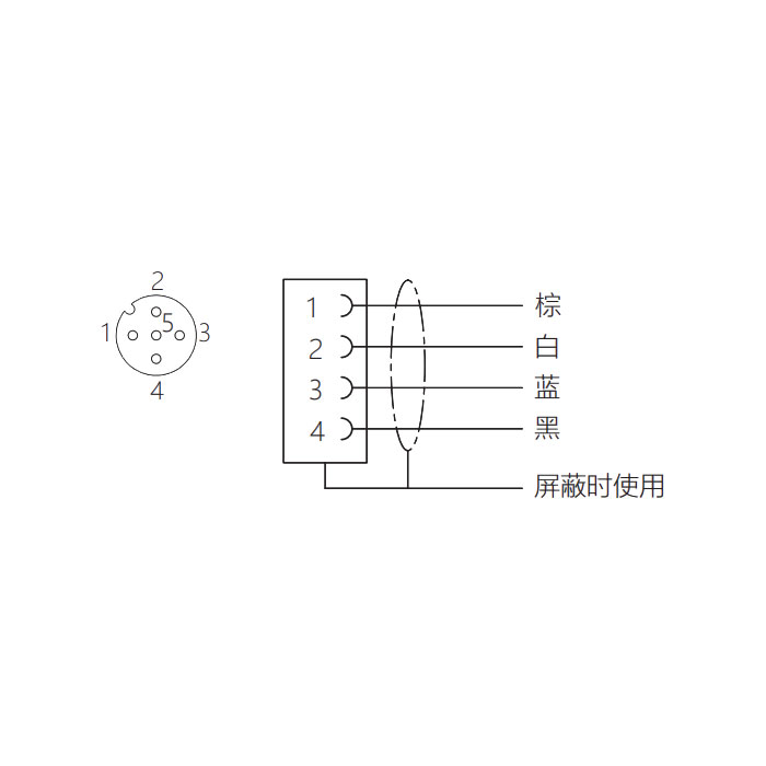 M12 4Pin、母頭直型、單端預鑄PUR柔性電纜、帶屏蔽、黑色護套、64S145-XXX