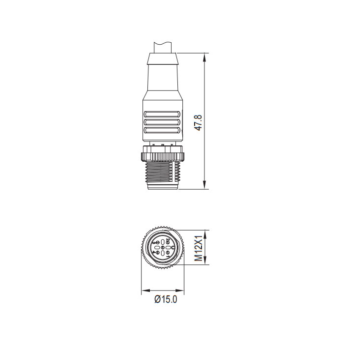 M12 3Pin、公頭直型、單端預鑄PUR柔性電纜、黑色護套、64S001-XXX