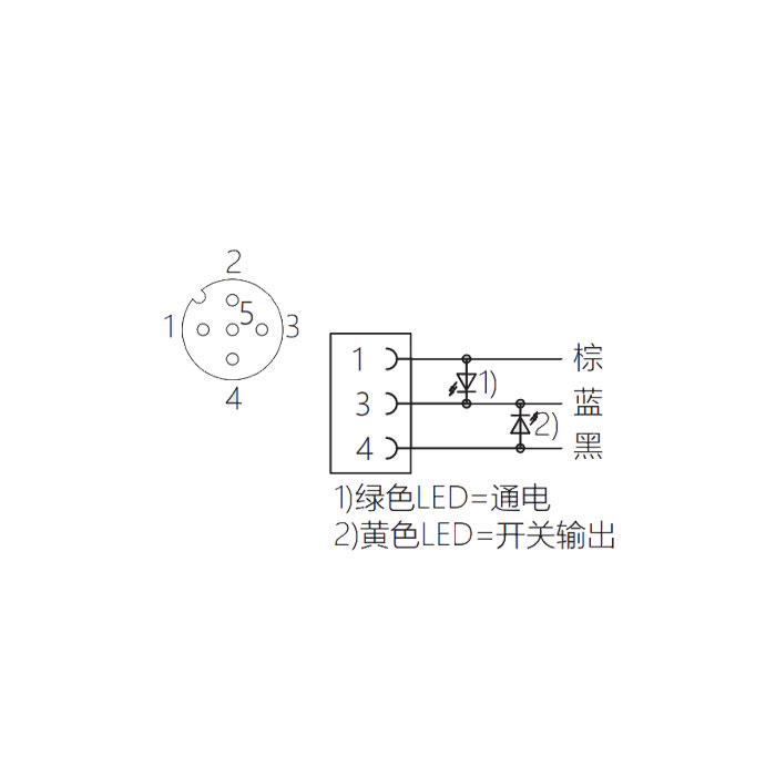 M12 3Pin、母頭直型、帶LED燈、單端預鑄PVC非柔性電纜、灰色護套、64S083-XXX