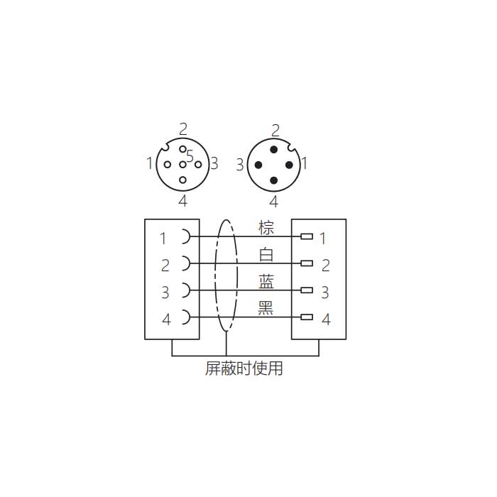 M12 4Pin、母頭90°轉公頭直型、雙端預鑄PUR柔性電纜、帶屏蔽、黑色護套、64D225-XXX