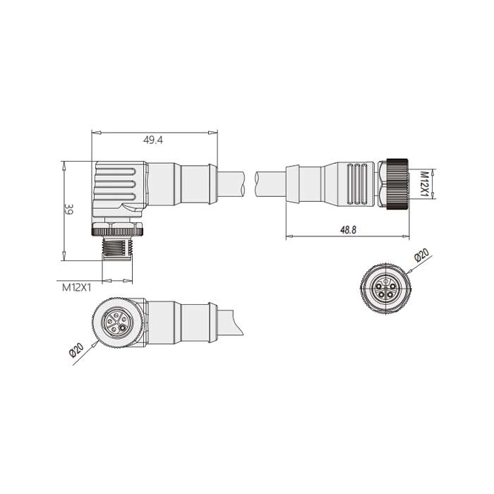 M12 5Pin、L-coded、母頭直型轉(zhuǎn)公頭90°、雙端預(yù)鑄PVC非柔性電纜、黃色護(hù)套、64LD23-XXX