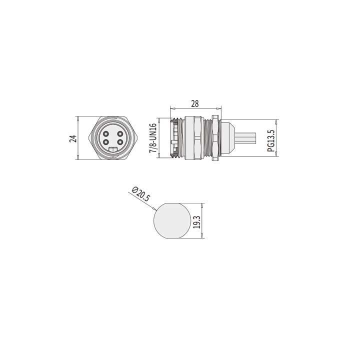 7/8”4Pin、母頭直型、法蘭插座、預(yù)鑄UL電子線、0PI941-XXX 