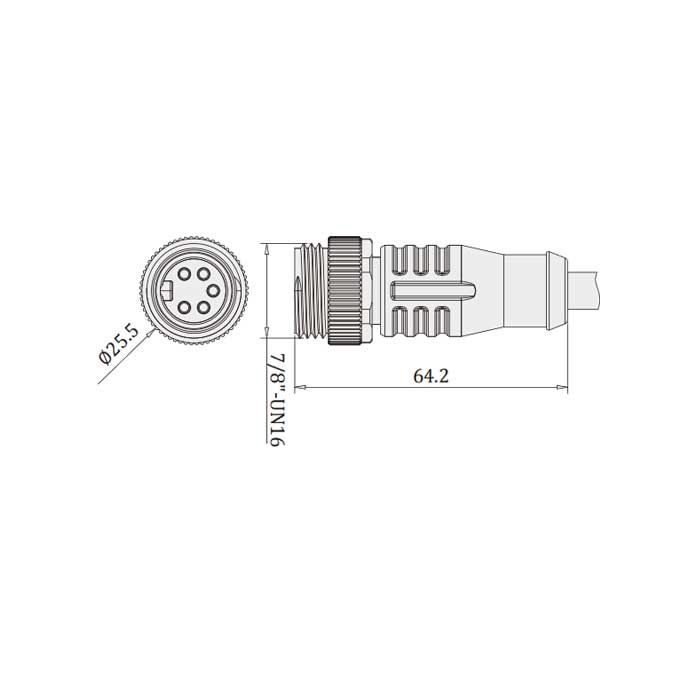 7/8”5Pin、公頭直型、單端預鑄PVC非柔性電纜、灰色護套、0PI031-XXX