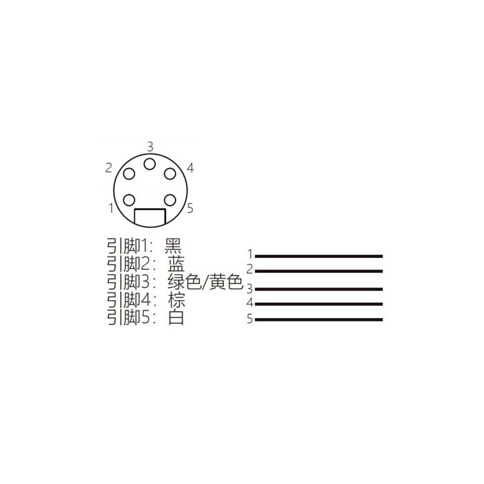 7/8” 5Pin、母頭90°、單端預鑄PVC非柔性電纜、灰色護套、0PI021-XXX